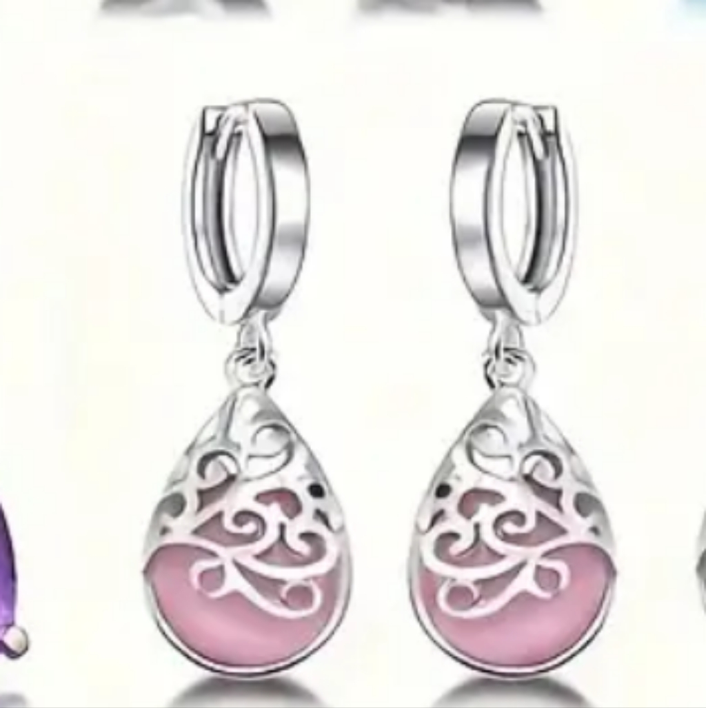 Elegant Silver And Purple Drop Earrings